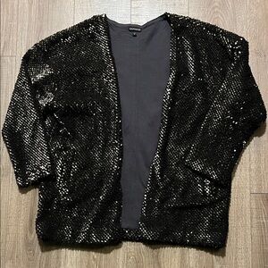 Express Women’s Gold Sequin Black Cardigan Size L with pockets